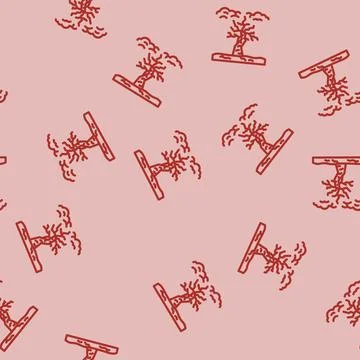 Dead withered tree under polluted sky line vector seamless pattern Stock Illustration