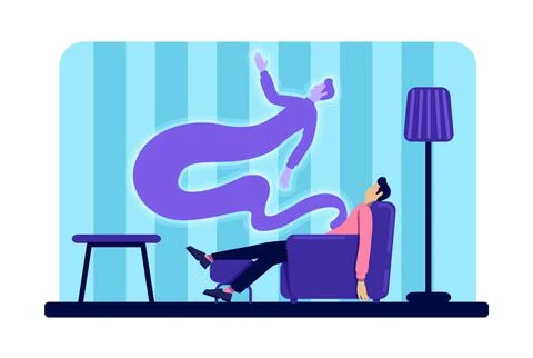 Dead young man and ghost flat color vector illustration Stock Illustration