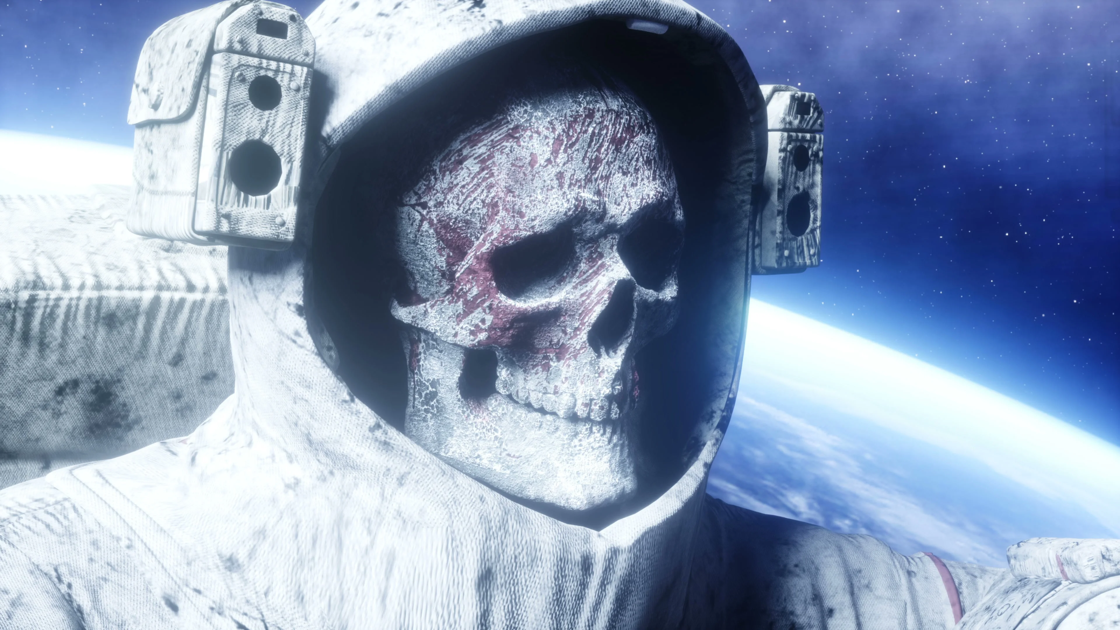 Dead zombie astronaut in space. Cadaver., Stock Video