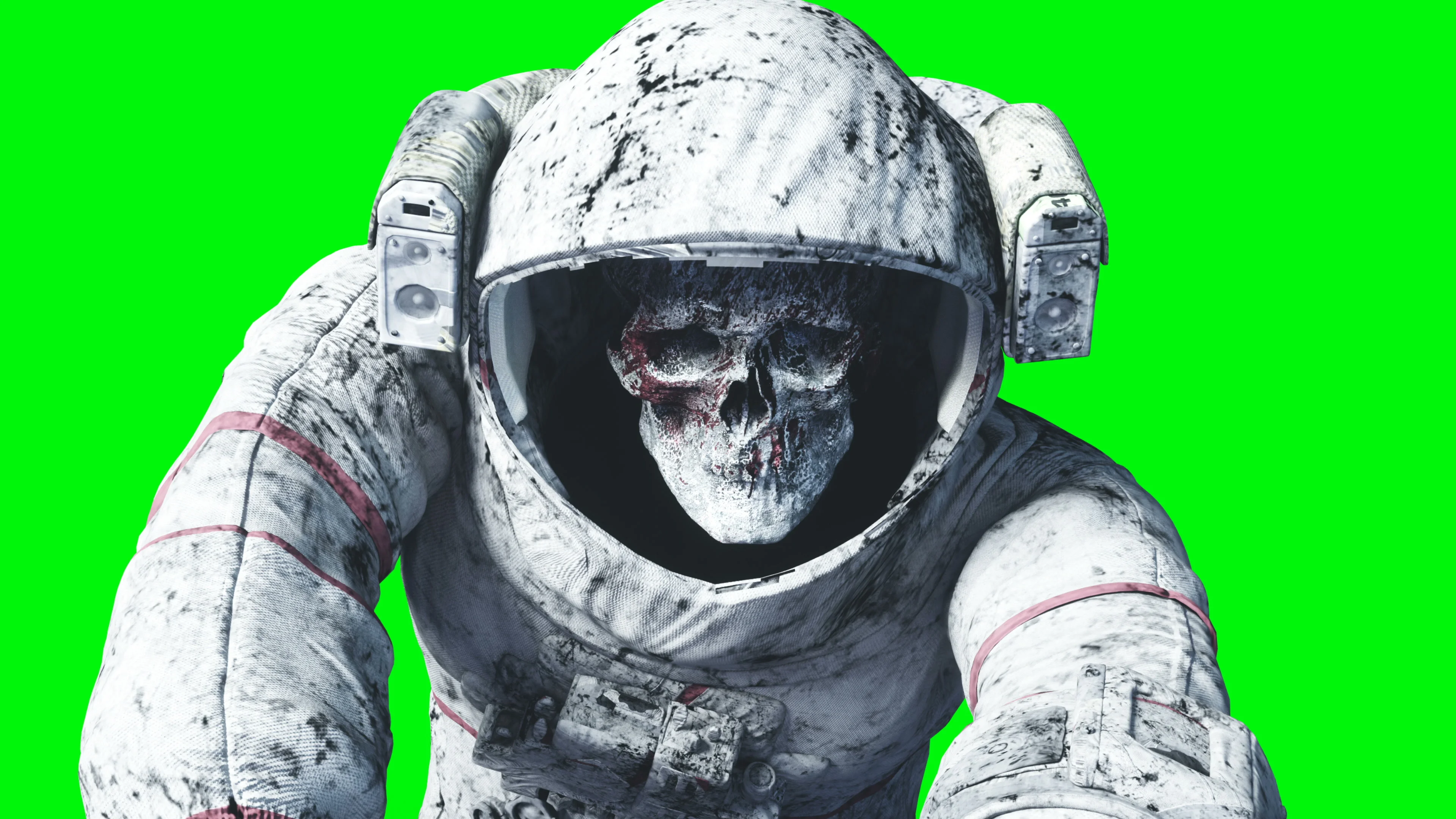 Dead zombie astronaut in space. Cadaver., Stock Video