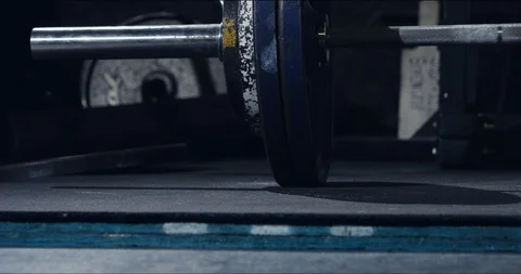 Deadlift bar hitting the floor of the gym Stock Footage 113683978