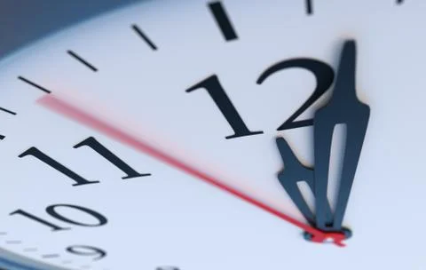 Deadline and time concept. Close up view on clock showing twelve hours. 3D re Stock Illustration