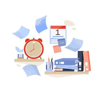 Deadline. back to school. student or office workplace with books Stock Illustration