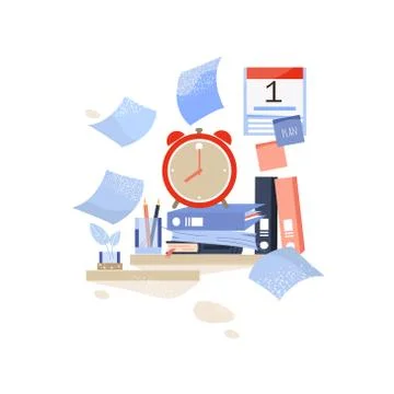 Deadline. back to school. student or office workplace with books Stock Illustration