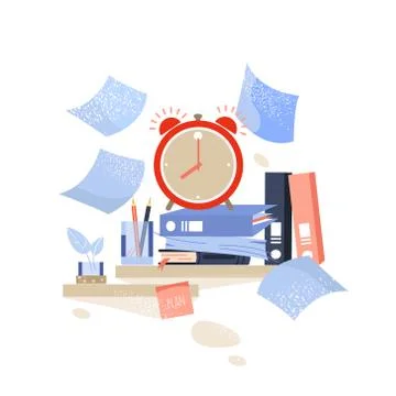 Deadline. back to school. student or office workplace with books Stock Illustration