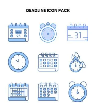 Deadline Blue Icons Pack Stock Illustration