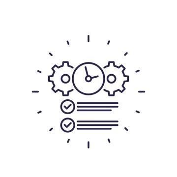 Deadline, completed task line icon on white Illustrazione stock