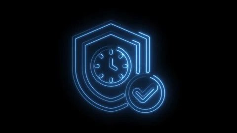 Deadline compliance shield with clock and check mark neon style isolated on.. Stock Footage 345998082