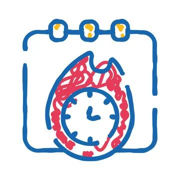 Deadline concept with calendar, clock, and urgent fire Stock Illustration