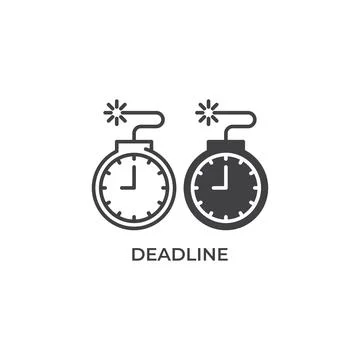 Deadline concept, clock time with bomb. Vector outline icon template Stock Illustration