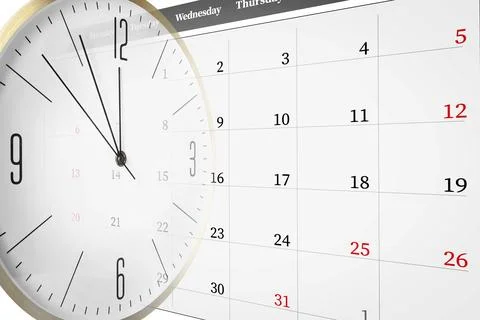 Deadline concept. Double exposure of clock and calendar Foto stock
