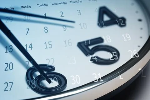 Deadline concept. Double exposure of clock and calendar Foto stock
