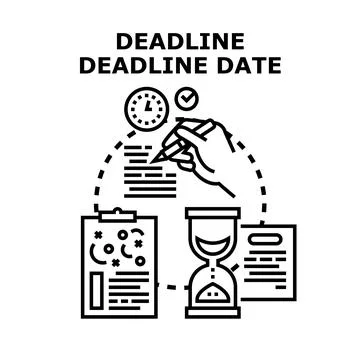 Deadline concept with hand writing, clock, and hourglass Stock Illustration