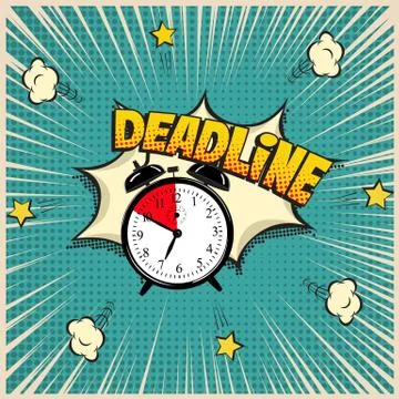 Deadline concept illustration in comic book style. Vector alarm clock and Stock Illustration