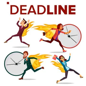 Deadline Concept Set Vector. Office People. Running Business Man, Woman Stock Illustration