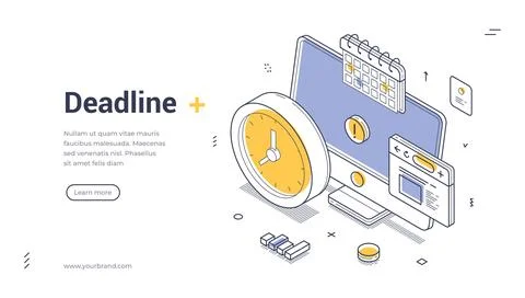Deadline countdown time management workflow isometric web banner design templ Illustrazione stock