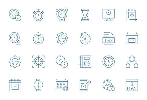 Deadline Design Vector Icons featuring 24 Pixel Aligned Thin Line Style Stock Illustration