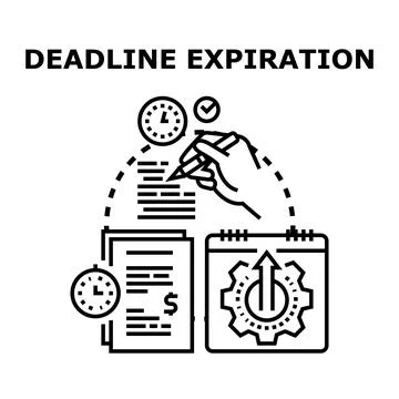 Deadline expiration process signing contract document Stock Illustration