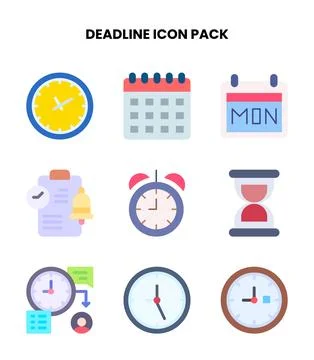 Deadline Flat Collection Icons Pack Stock Illustration