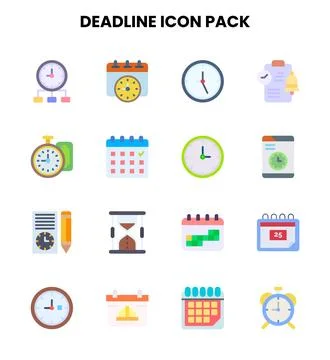 Deadline Flat Collection Icons Pack Stock Illustration