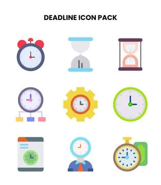 Deadline Flat Scalable Icons Pack Stock Illustration