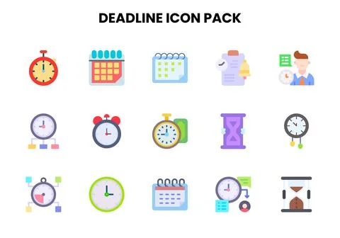Deadline Flat Set Icons Pack Stock Illustration