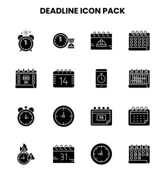 Deadline Glyph Collection Icons Pack Stock Illustration