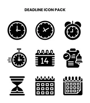 Deadline Glyph Icons Pack Stock Illustration