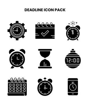 Deadline Glyph Set Icons Pack Stock Illustration