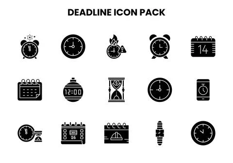 Deadline Glyph Set Icons Pack Stock Illustration