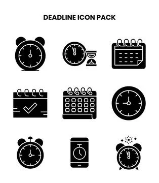 Deadline Glyph Vector Icons Pack Stock Illustration