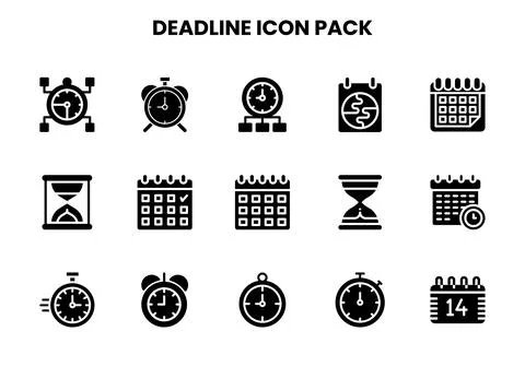 Deadline Glyph Vector Icons Pack Stock Illustration