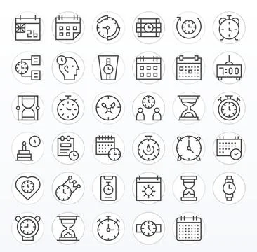 Deadline High Resolution Vector Icon Pack with 35 Regular Line Grid Fitted .. Stock Illustration