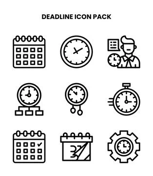 Deadline Line Set Icons Pack Stock Illustration
