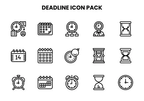 Deadline Line Set Icons Pack Stock Illustration