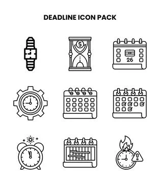 Deadline Line Set Icons Pack Stock Illustration