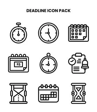 Deadline Line Set Icons Pack Stock Illustration