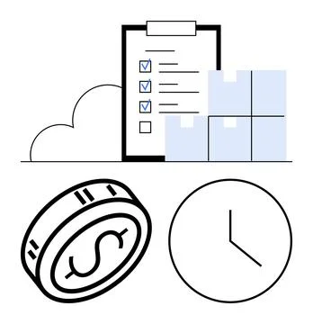 Deadline Planning with Task Checklist, Stacked Boxes, Money Coin, and Minim.. イラスト素材