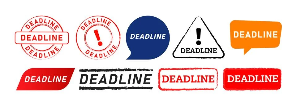 Deadline rectangle circle stamp and speech bubble label sticker sign for Stock Illustration