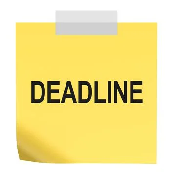 Deadline, reminder on yellow sticky note. 3D rendering Illustrazione stock