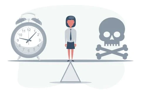Deadline. Skull with a clock on seesaw. Not enough time. Vector illustration Stock Illustration