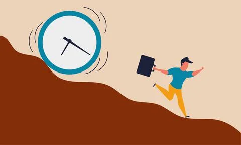 Deadline time and late work. Busy clock pressure countdown and lack efficienc Stock Illustration