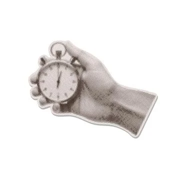 Deadline time paper sticker with hand holding stopwatch in halftone dotted Stock Illustration