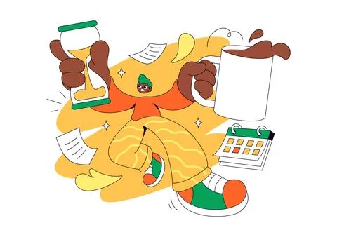 Deadline Vector Illustration featuring Busy Freelancer Managing Urgent Task.. Stock Illustration