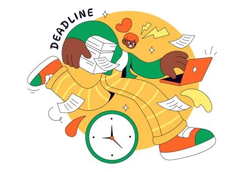 Deadline Vector Illustration featuring Busy Freelancer Managing Urgent Task.. Stock Illustration
