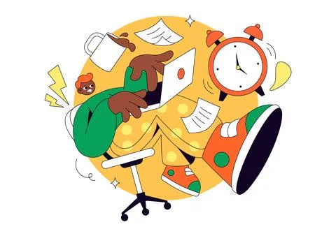 Deadline Vector Illustration featuring Busy Freelancer Managing Urgent Task.. Stock Illustration