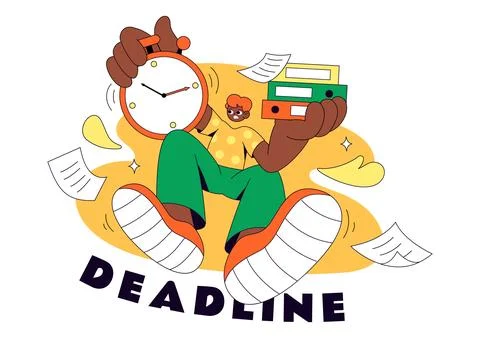 Deadline Vector Illustration featuring Busy Freelancer Managing Urgent Task.. Stock Illustration