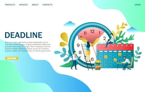 Deadline vector website landing page design template Stock Illustration