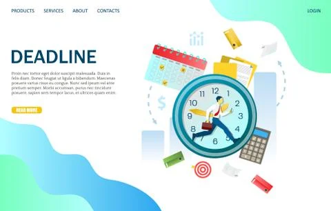 Deadline vector website landing page design template Stock Illustration