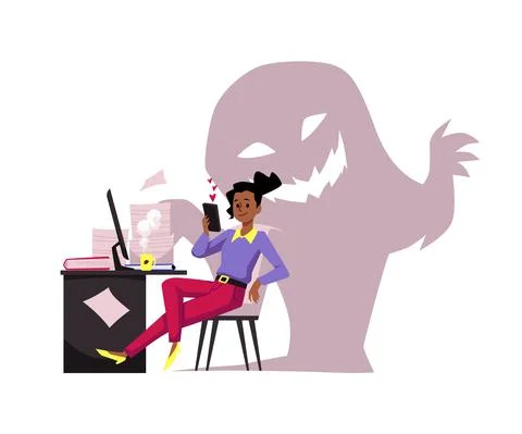 Deadline violation and procrastination with inefficient worker, vector isolated. Stockillustratie